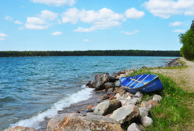 Blue boat and foam