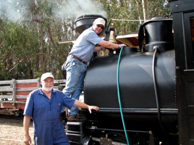 Gary and Tom watering the engine at Deer park.