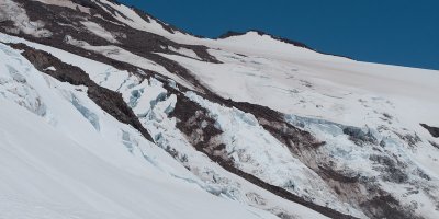 Camp Muir hikers across Nisqually Glacier