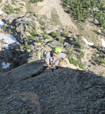 Takeo astride the crest of the East Buttress