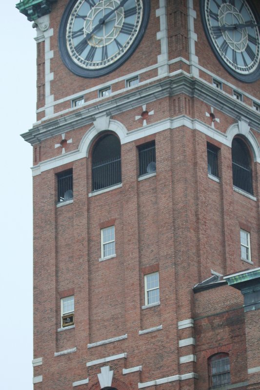 Ayer Mill Clock Tower; west side of tower; next box in open window lower left