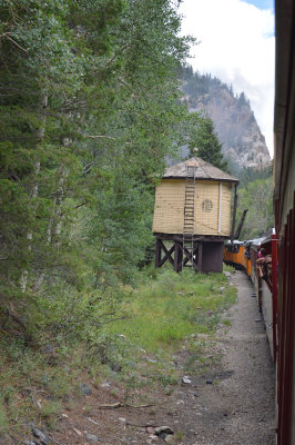 31 Stopped at Needleton tank with the restored, but not used, DRGW tank seen