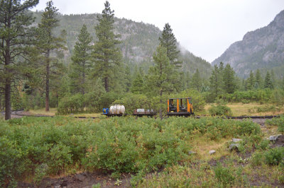 25 A speeder with trailers sits in Cascade Canyon wye