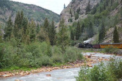 31 Our train heads along the upper Animas River with a clean stack