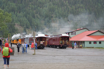 36 The first and second trains from Silverton wait to depart