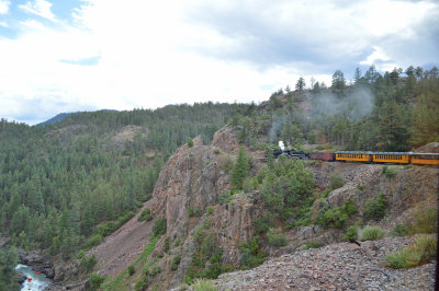 44 Our train is rounding the High Line at the Retaining Wall with rafters in the river below