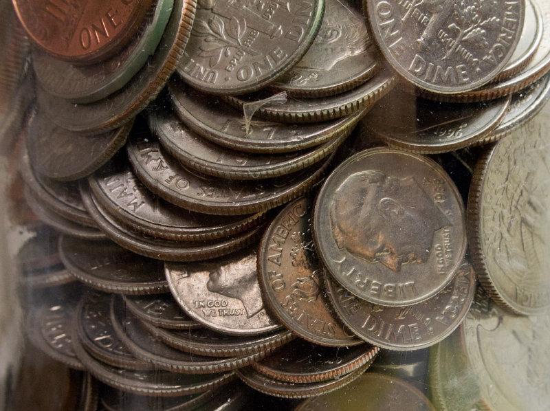 P3112547 Coins Photographed Through Glass Jar