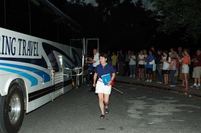 Sue Wilson, the first one off the bus