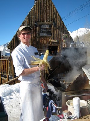 Slopeside roasted corn & grilled shrimp