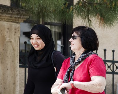 Sweet Moslem Girl walking down the main street of Zichron Yaakov