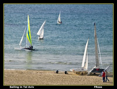 Small boats in the shallow water near Tel Aviv Marina