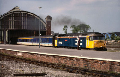 Class 47 pulling out of Darlington, South bound - 1988.