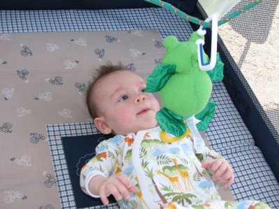 Hanging with his frog