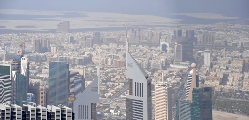 Panoramic view with the tops of the Emirates Towers, Dubai