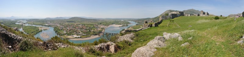 Panorama of the second yard of Rozafa Castle and the view to the south