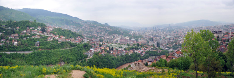 Panoramic view from the hills to the east of Sarajevo