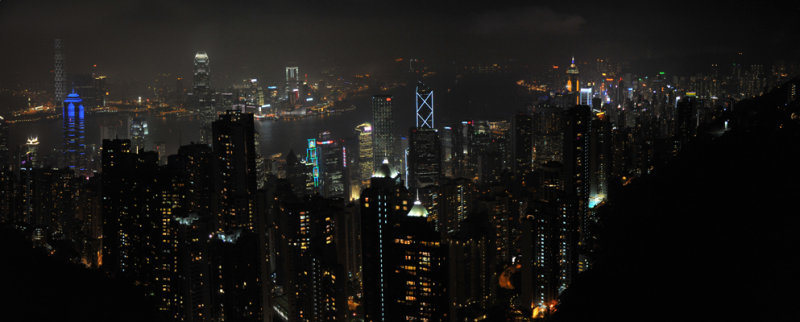 Panoramic night view of Hong Kong from The Peak Tower