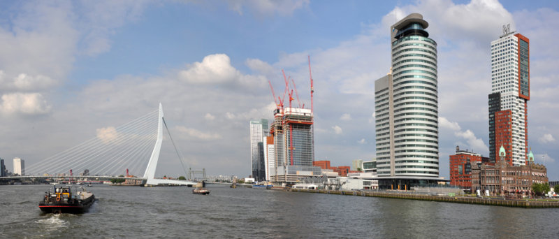 Panorama of the Nieuwe Maas, Erasmus Bridge, Kop van Zuid, Port of Rotterdam