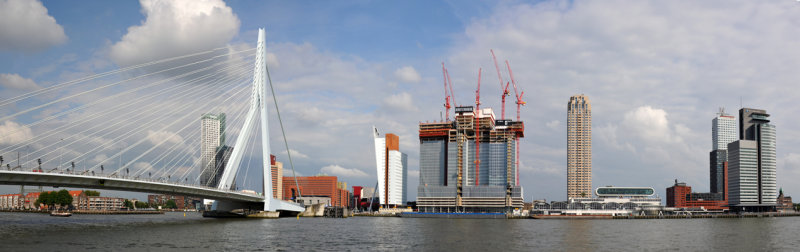 Panorama of the Nieuwe Maas, Erasmus Bridge, Kop van Zuid, Port of Rotterdam
