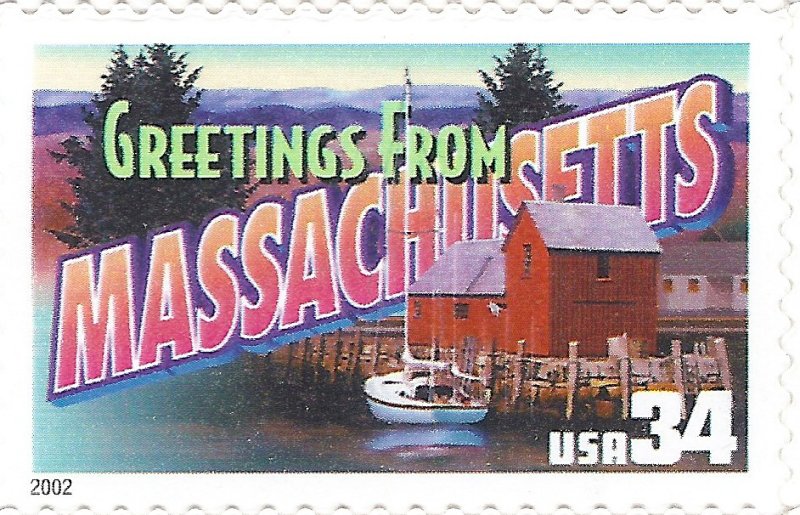 Greetings from Massachusetts USA Postage Stamp