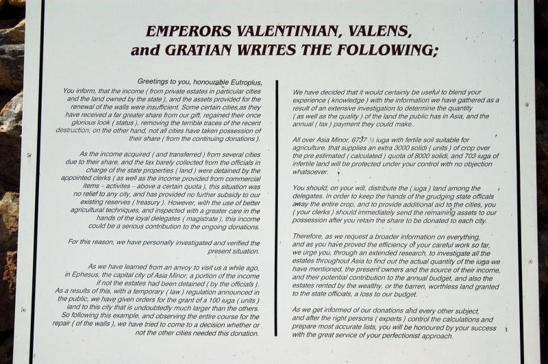 Translation of Emperors Valentinian, Valens, and Gratian's letter carved in stone
