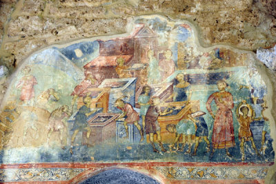Bible story of the Rich Man and his Stores - outer narthex fresco