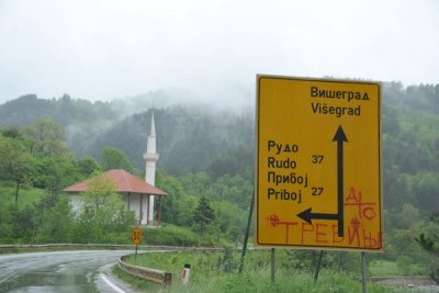 The road to Višegrad passing a reconstructed mosque