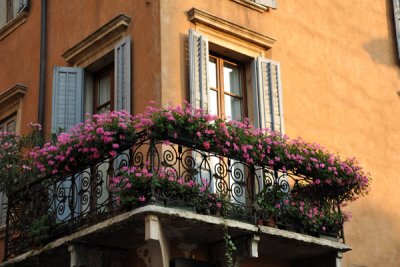 Balcony with flowers, old town Verona
