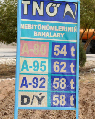 0.62 TMT = $0.22 per liter or $0.83 per gallon - payable if you've used your free monthly quota