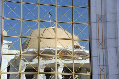 Reflection of the National Library in the opposite glass faade