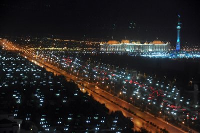 Ashgabat's Independence Park at night