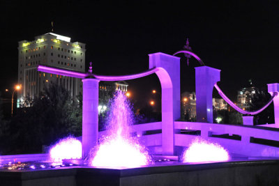 Colorful fountains surround nearly the entire perimeter of Independence Park