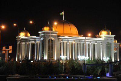 The Great Turkmenbashy Cultural Center at night
