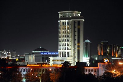 View from the Grand Turkmen Hotel at night, Ashgabat