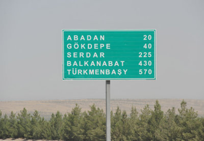 Distances from Ashgabat to cities in western Turkmenistan