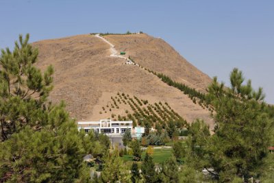 Saglyk oly Park with the mountain of the 8km Walk of Health