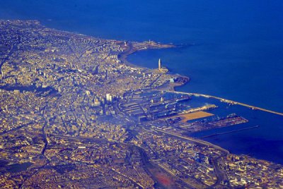 City center of Casablanca with the King Hassan II Mosque