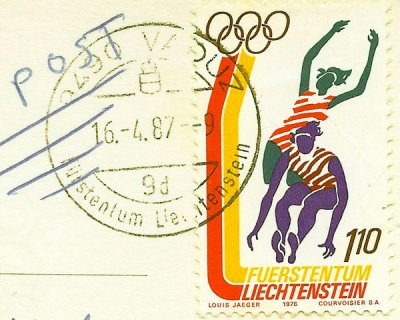 Liechtenstein Postage Stamp with postmark 16.04.87