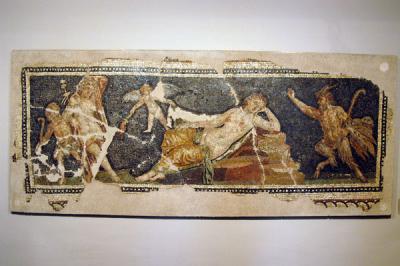 Mosaic panel of Eros, a reclining female, and a satyr, Roman Period, Ephesus Museum