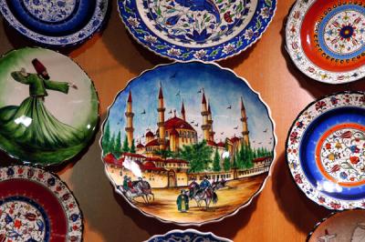 Blue Mosque and Dervish on ceramic plate