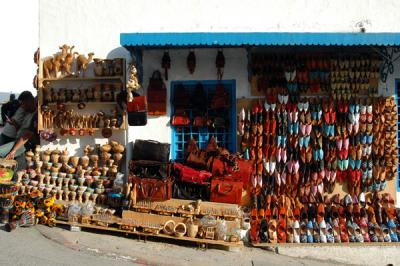 Shop selling colorful slippers and leather wares, Sidi Bou Said