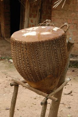The drum is covered with cow hide