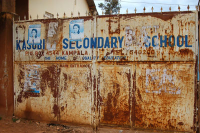 Rusted gate to the Kasubi Secondary School, Masiro Road, Kampala