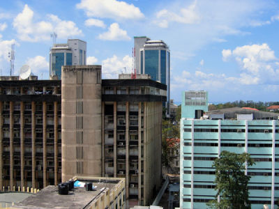 View of Dar from the Lutheran Church with the Bank of Tanzania twin towers in the distance
