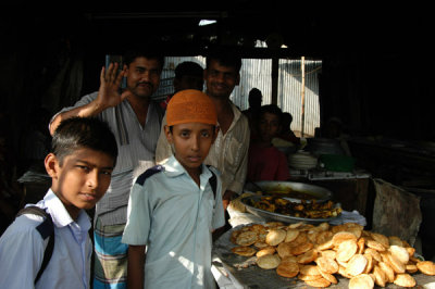Wandering the Fatulla market with the school boys tagging along