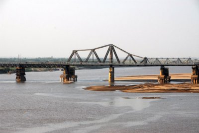 Long Bien Bridge over the Red River, Hanoi, seen from the Chuong Duong Bridge