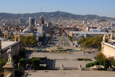 View from the terrace in front of the Palau Nacional over the city of Barcelona