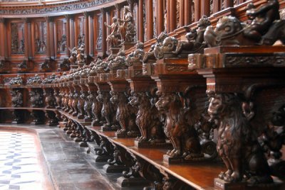 Choir stalls of San Giorgio Maggiore each carved with a scene from the life of St. Benedict