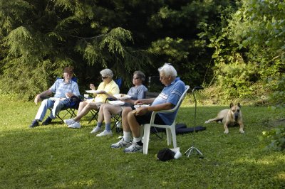 Relaxing in the shade at the Cella farm.