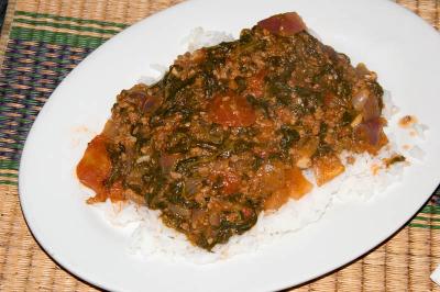 garlic tomato spinach over rice